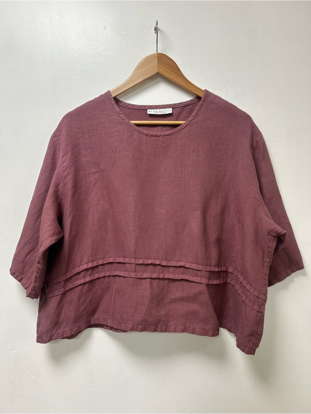 Bryn Walker 100% Linen 3/4 Sleeve Pintuck Top Size M Made in USA